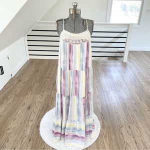 NWT M 2X 4X, pink, blue, purple, yellow striped maxi dress